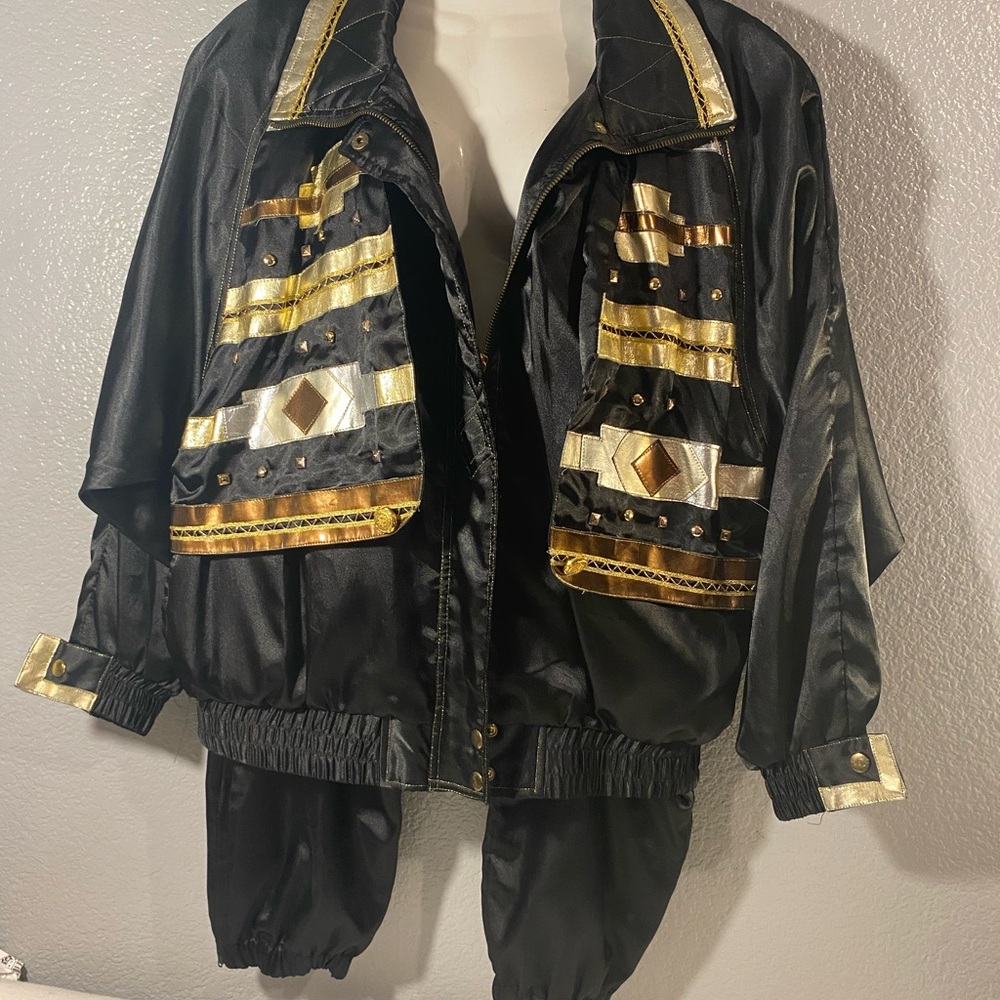 Vintage Indications Satin Black and Gold jogger outfit!